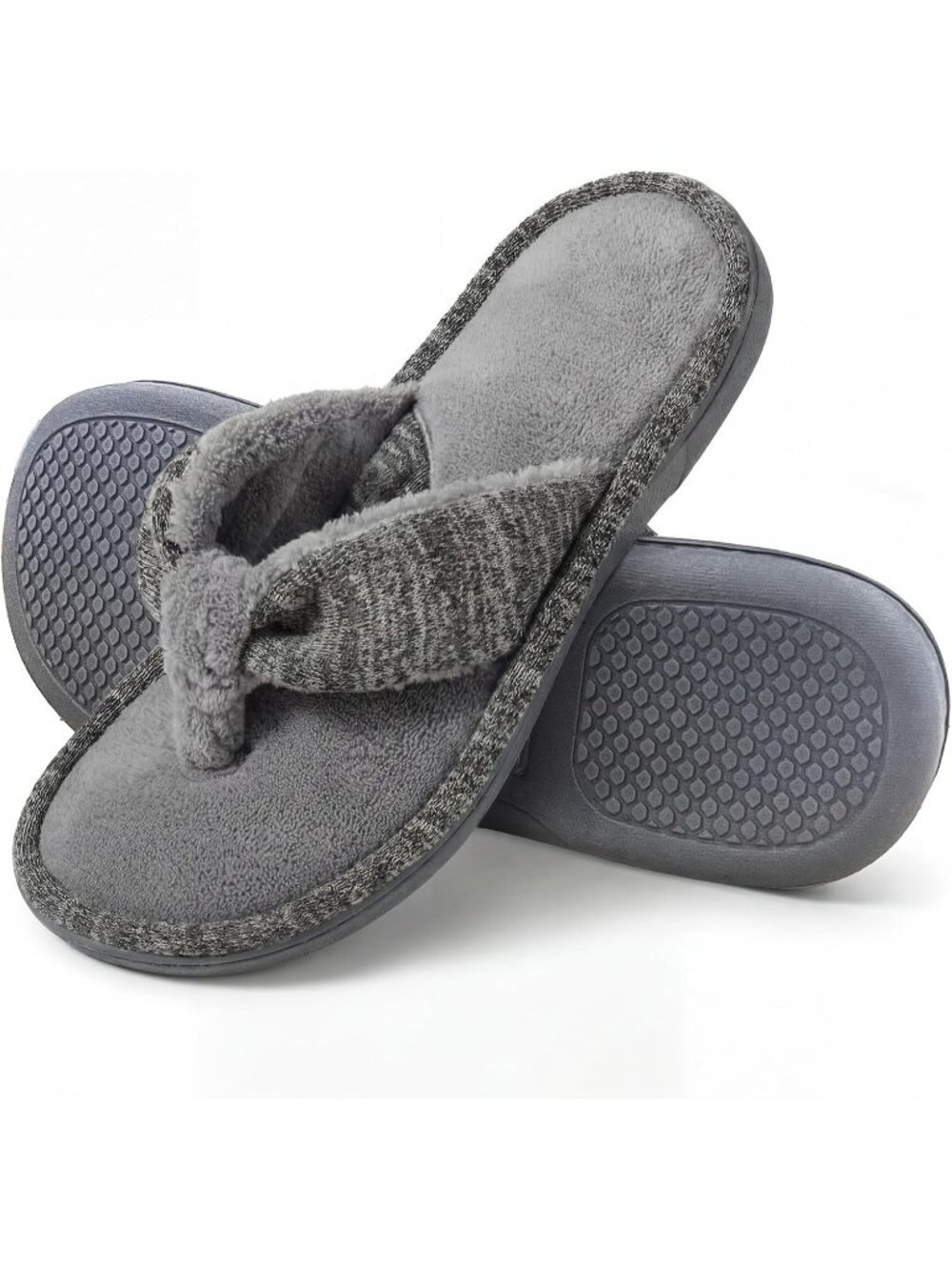 Women's Grey Memory Foam Spa Thong Flip Flops Cozy Indoor Slippers Casual